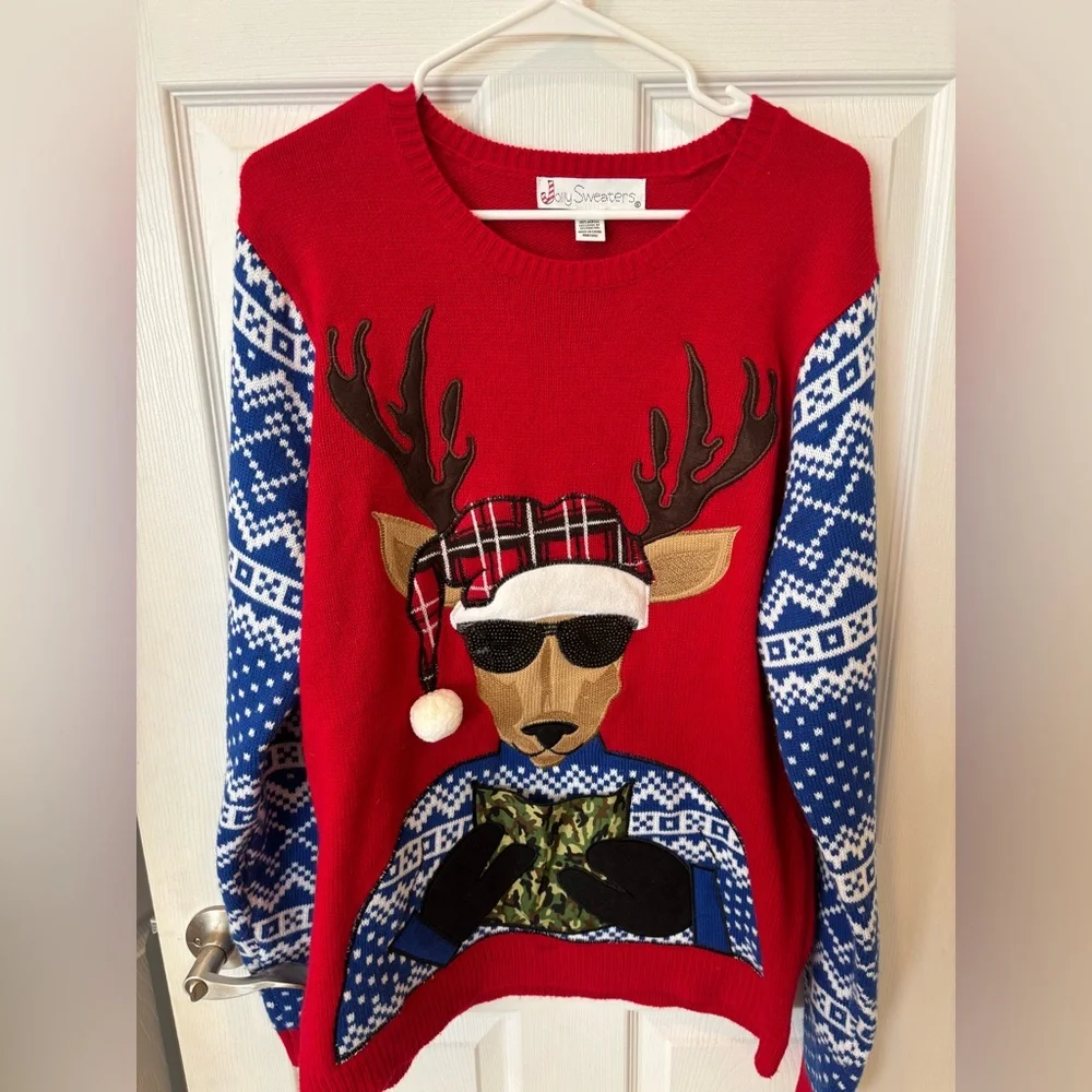 Red Reindeer Ugly Christmas Sweater‎